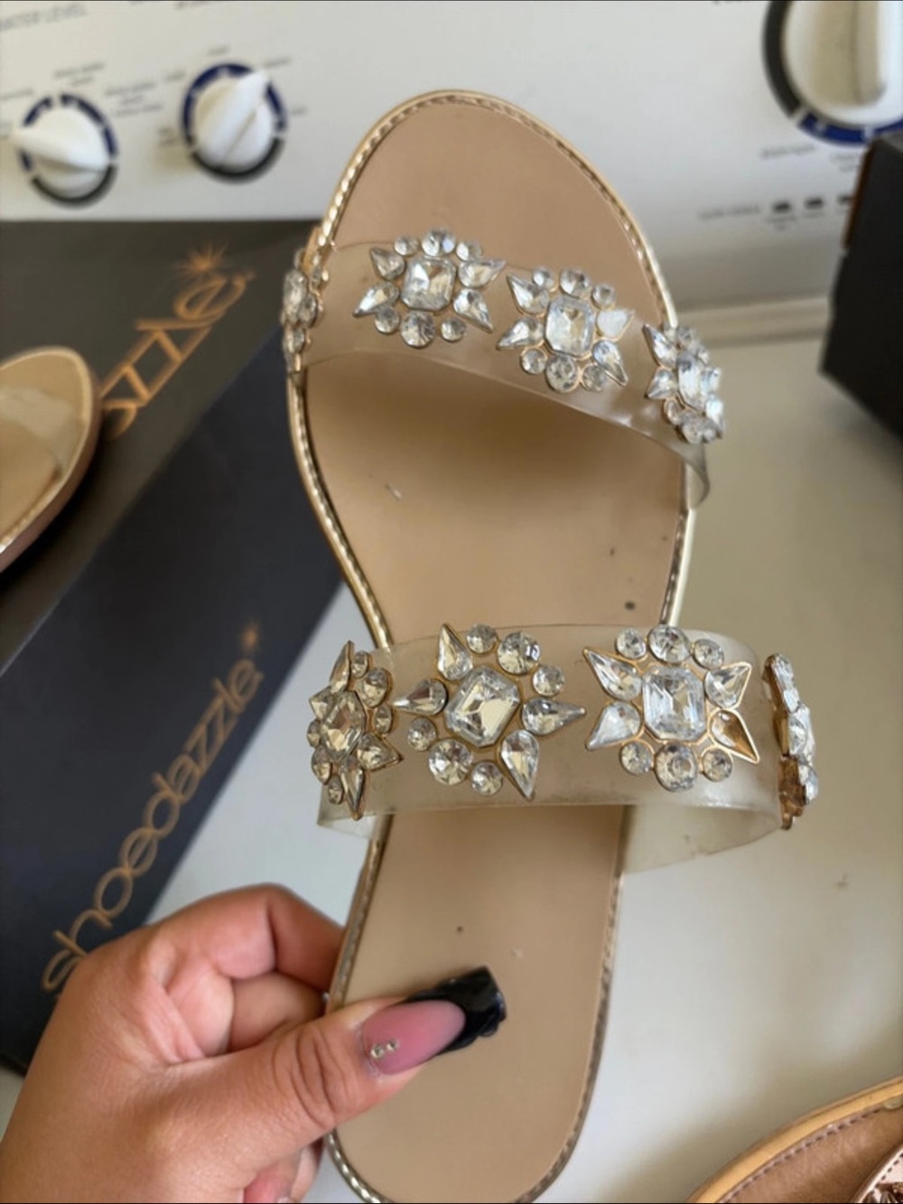 & Other Stories Nude Crystal-Embellished Double-Strap Slide Sandal